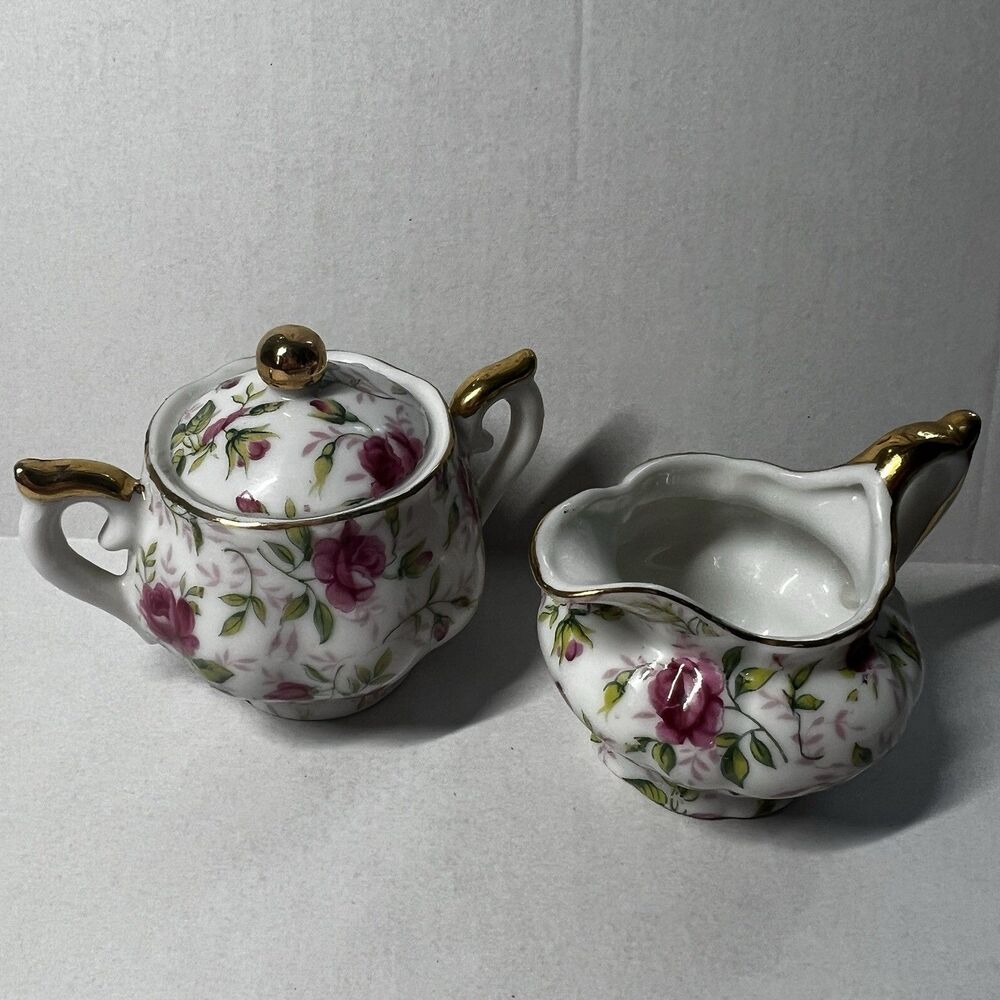 Vintage Lefton China Moss Rose Mini Sugar and Creamer Set 794R Hand Painted